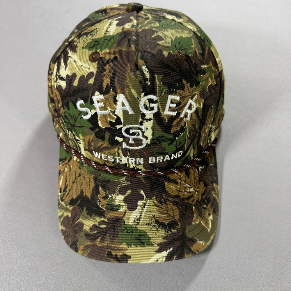 Seager Western Brand Mens Camo Snapback Hat Rope Detail Leaf Camouflage Cap